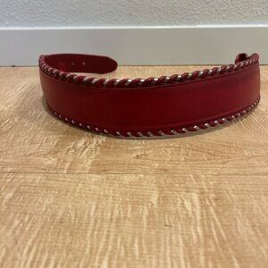 Women’s Red Leather Thick Country Western Belt Silver Whip
